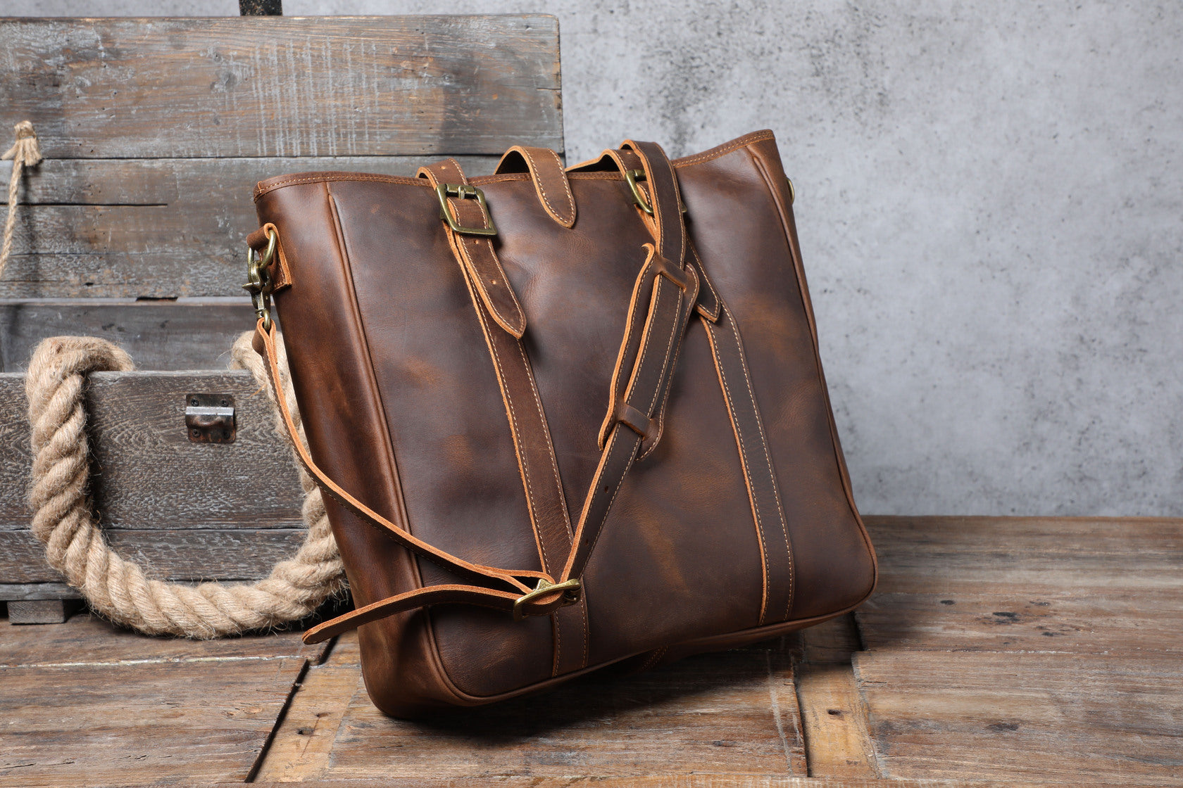 Vintage Leather Tote Bag