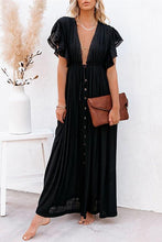 Load image into Gallery viewer, Button Drawstring Waist Maxi Cover Dress
