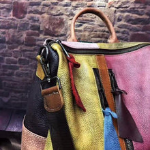 Load image into Gallery viewer, Retro Color Block Handbag Genuine Leather Backpack for Women
