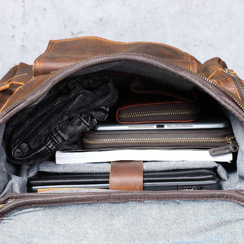 Large Brown Leather School Backpack