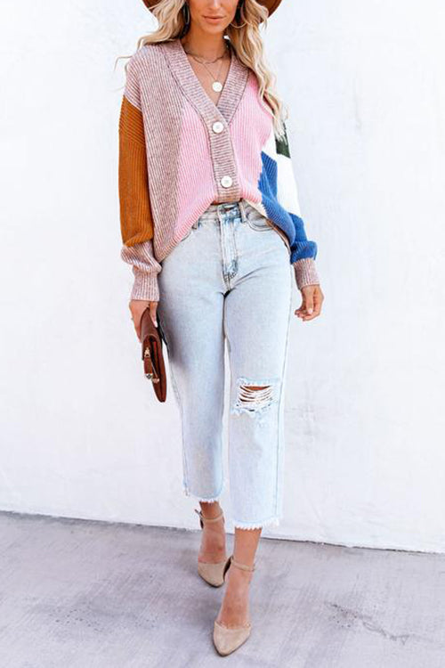 Color Block Button Cardigan