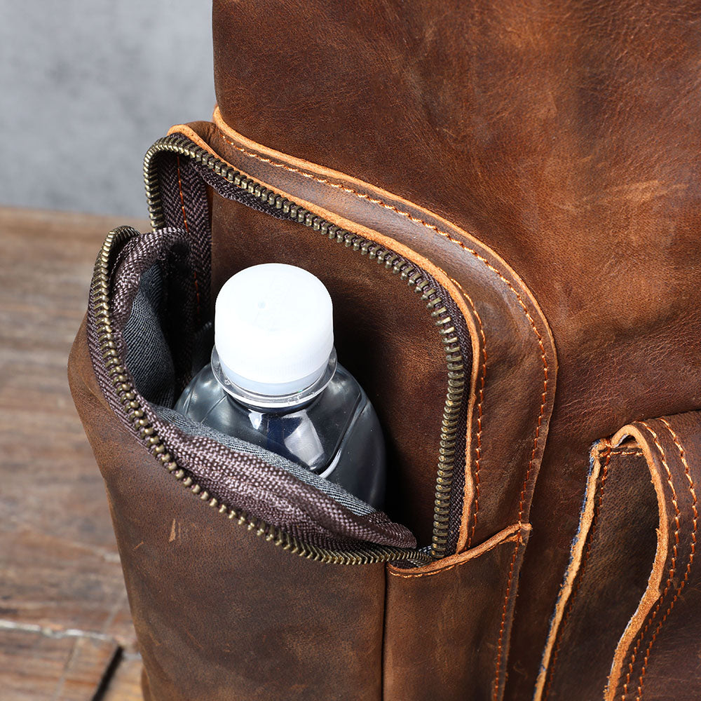 Large Brown Leather School Backpack