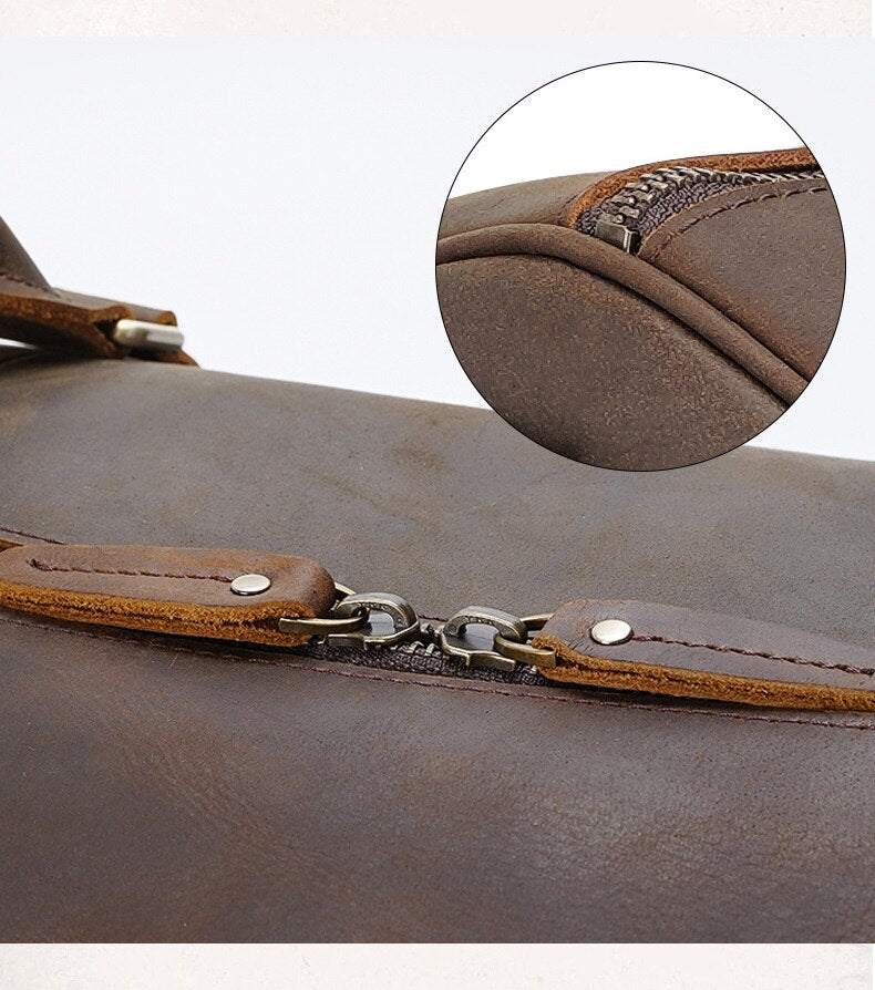 Leather Large Travel Weekender Duffel Bag with Laptop Compartment