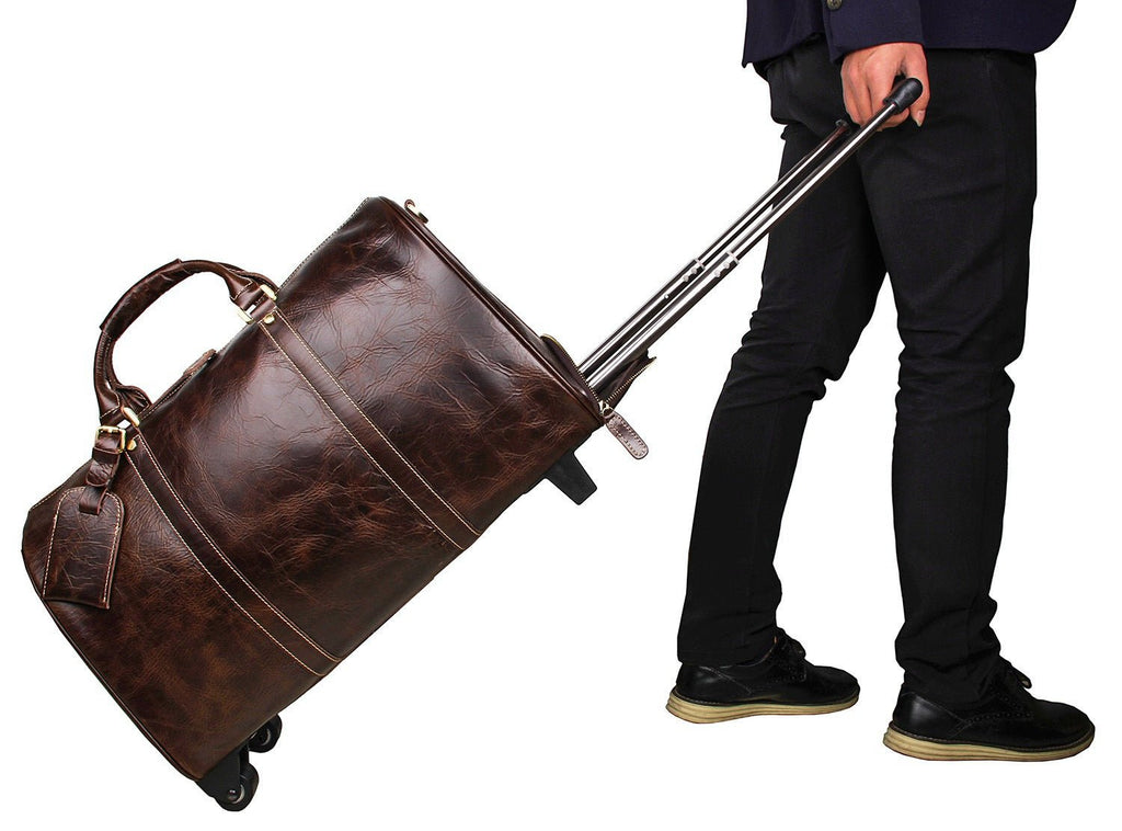 20'' Travel Weekender Leather Rolling Duffel Bag