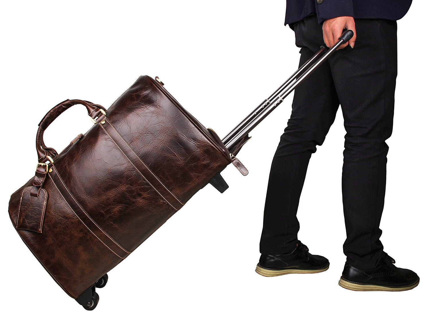 20'' Travel Weekender Leather Rolling Duffel Bag