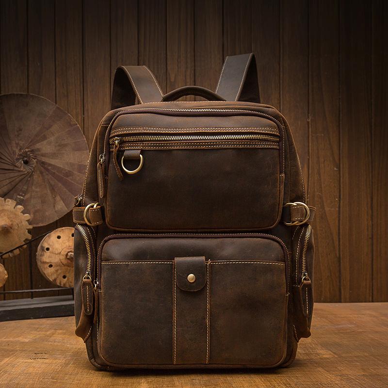 Handmade Brown Leather School Backpack
