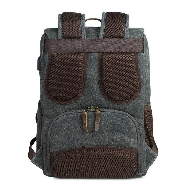 Shockproof DSLR Backpack Waterproof Waxed Canvas Camera Bag