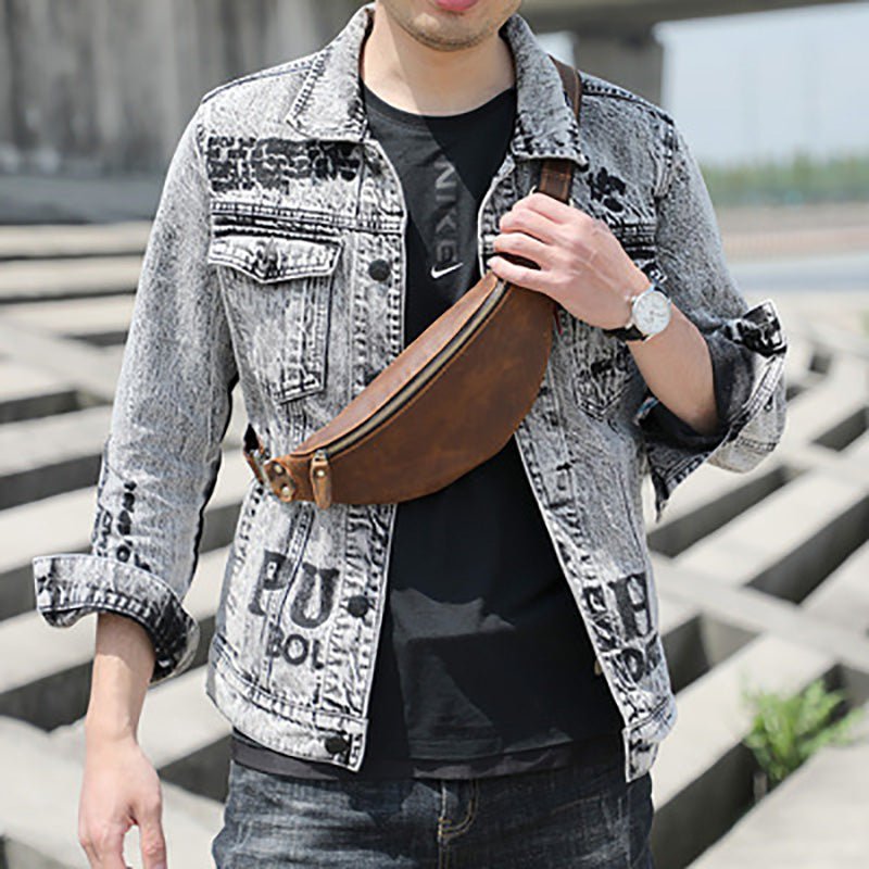Men's Leather Simple Sling Bag