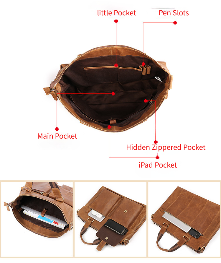 Men's Leather Business Briefcase for 17" Laptop