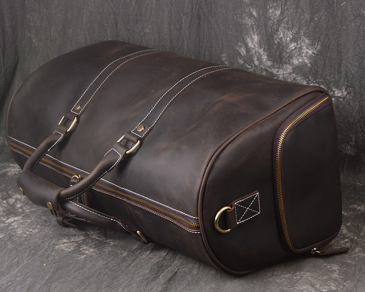 Classic Leather Duffel Bag with Shoes Compartment Travel Weekender Bag