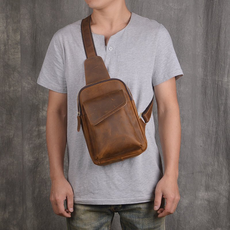 Mens Shoulder Crossbody Leather Sling Bag