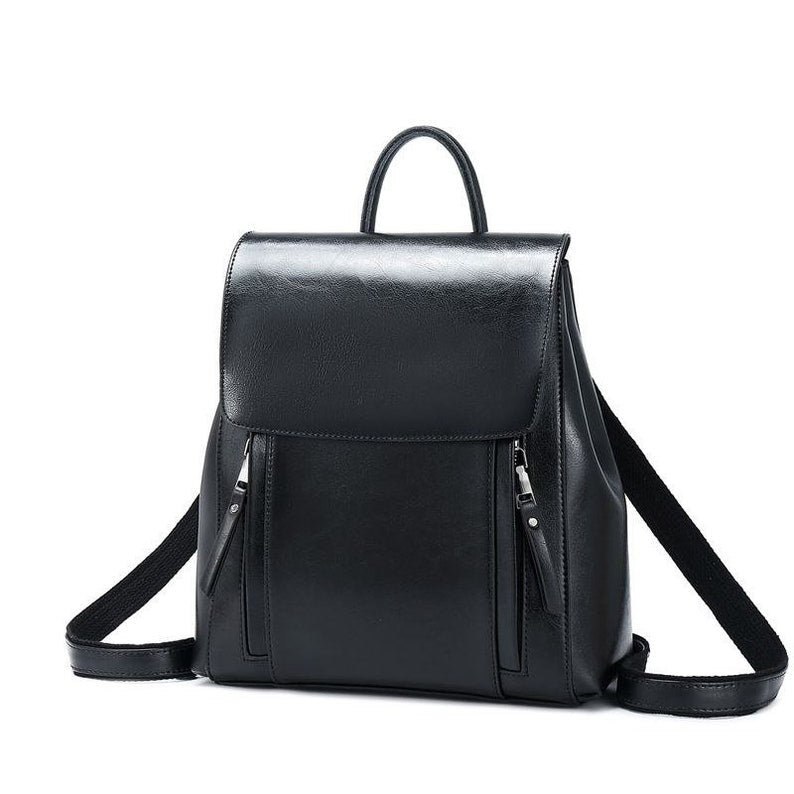 Double Zipper Top Grain Leather Backpack for Women Female Lether Designer Backpack Stylish School Backpack Shoulder Bags