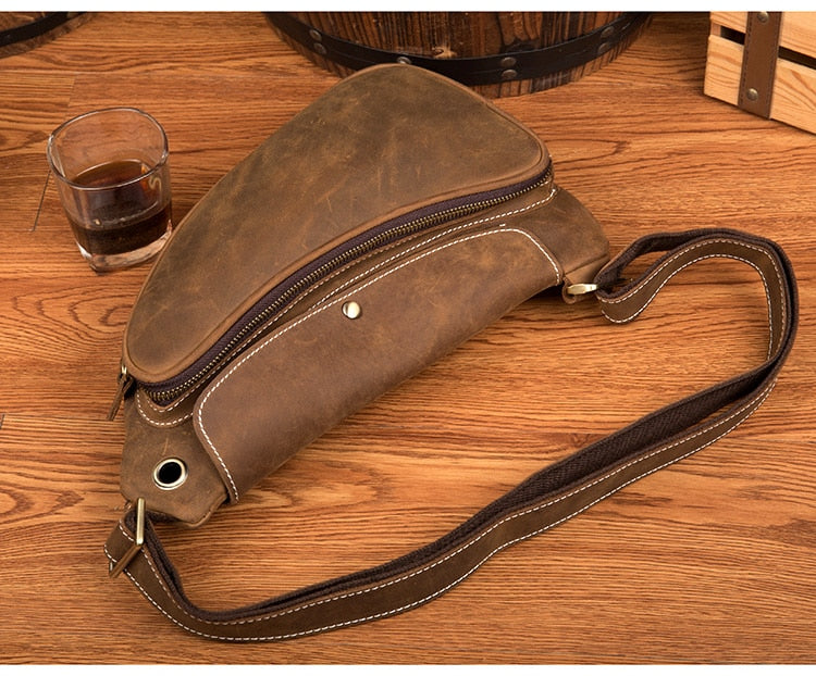 Vintage Crazy Horse Leather Mens Sling Bag