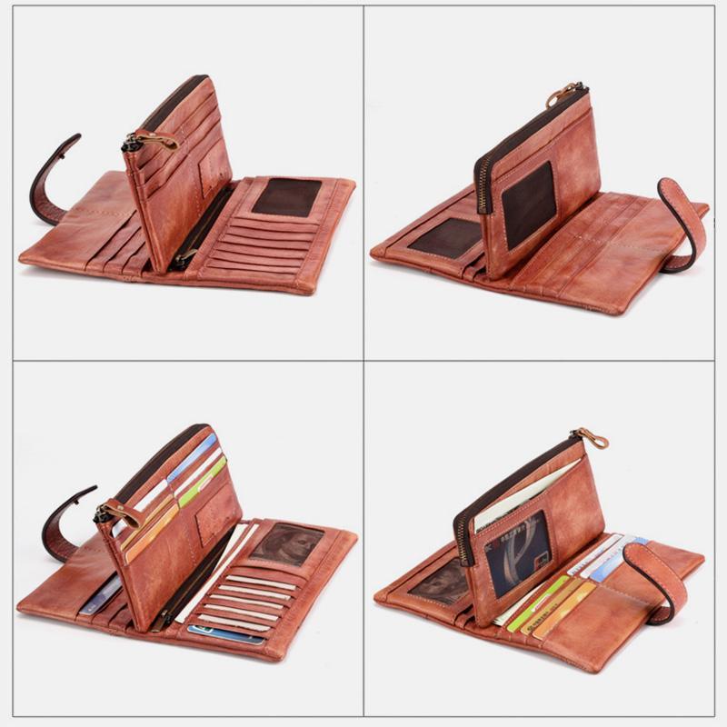 Full Grain Leather Wallet Distressed Trifold Purse Anniversary Gift  For Women