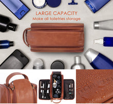 Load image into Gallery viewer, Groomsmen Gift Toiletry Bag, Vegan Leather Dopp Kit, Water-Resistant Bathroom Toiletries Organizer, PU Leather Cosmetic Bags, Christmas Gift
