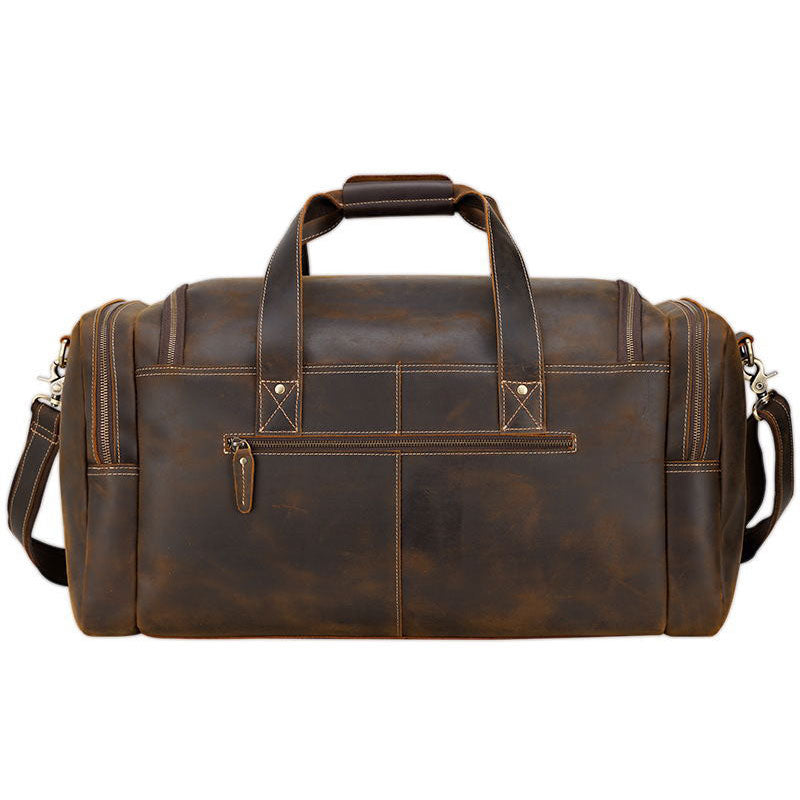 Brown Leather Travel Weekender Bag with Front Pocket