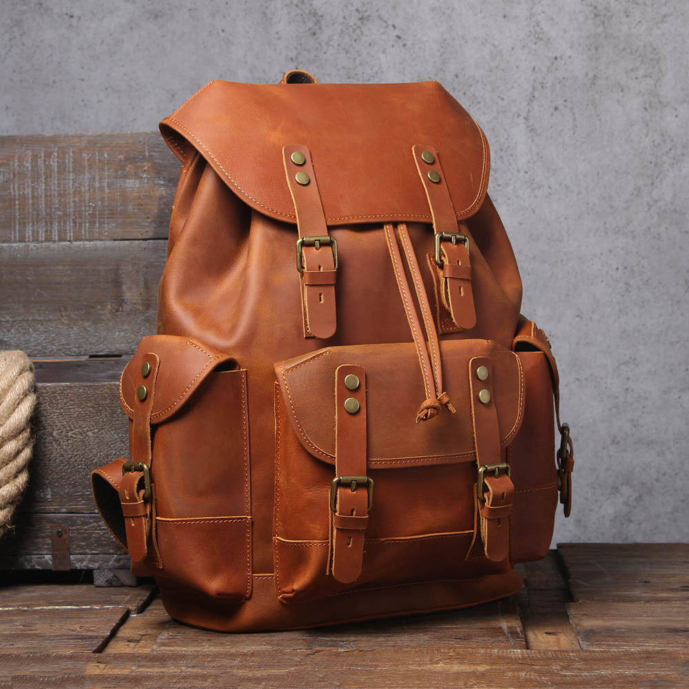 Dark Coffee Leather Full Grain School Backpack