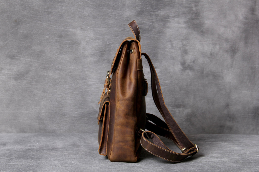 Retro Leather School Backpack for Men