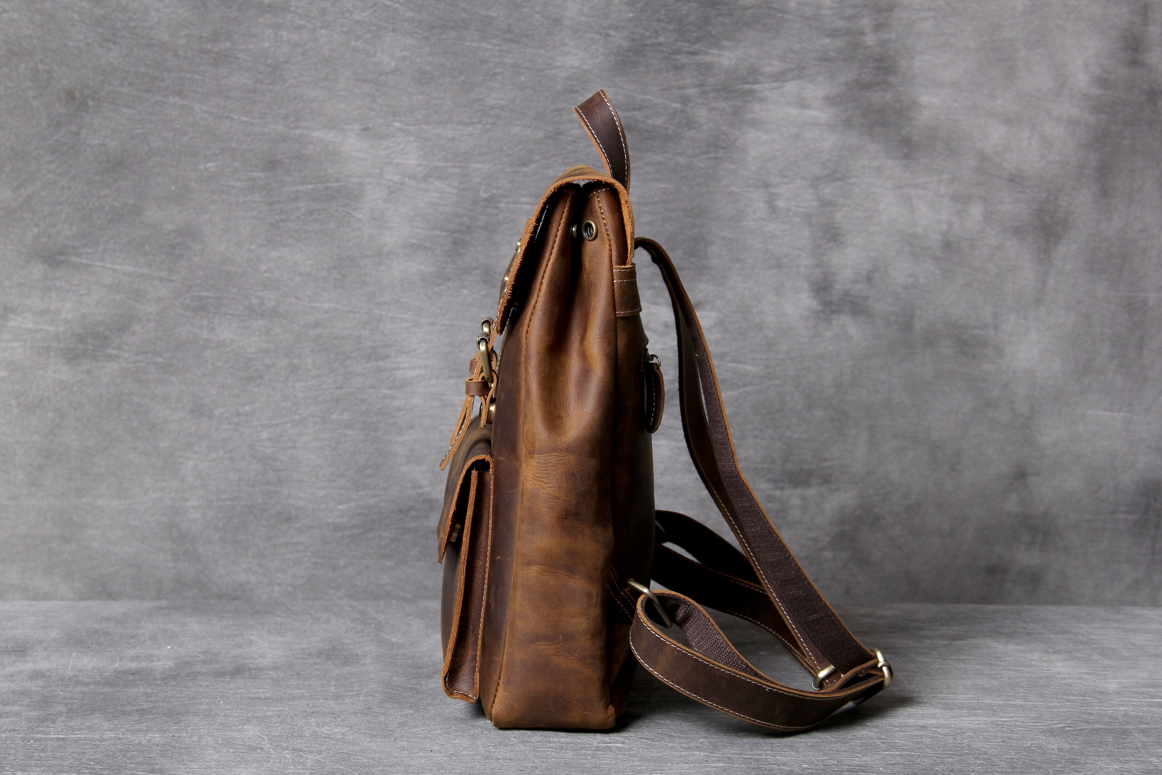 Retro Leather School Backpack for Men