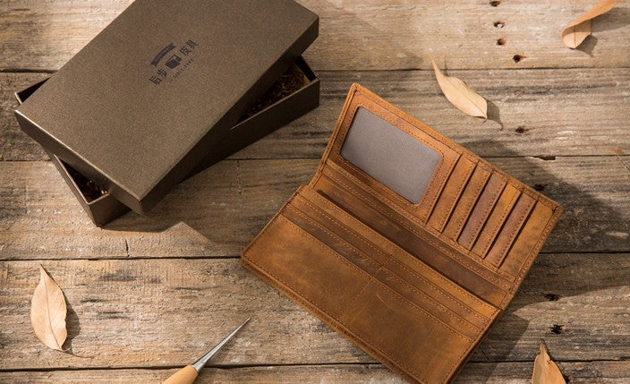 Vintage Slim Cool long Wallet Leather Wallet Bifold Long Wallets