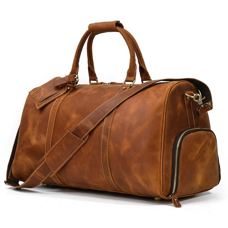 Travel Weekender Leather Duffel Bag With Shoe Pocket