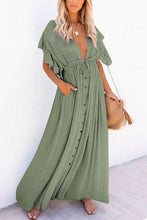 Load image into Gallery viewer, Button Drawstring Waist Maxi Cover Dress
