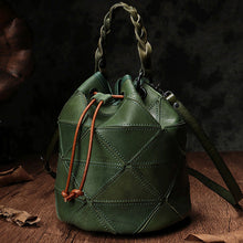 Load image into Gallery viewer, Stitching Leather Drawstring Bucket Bags
