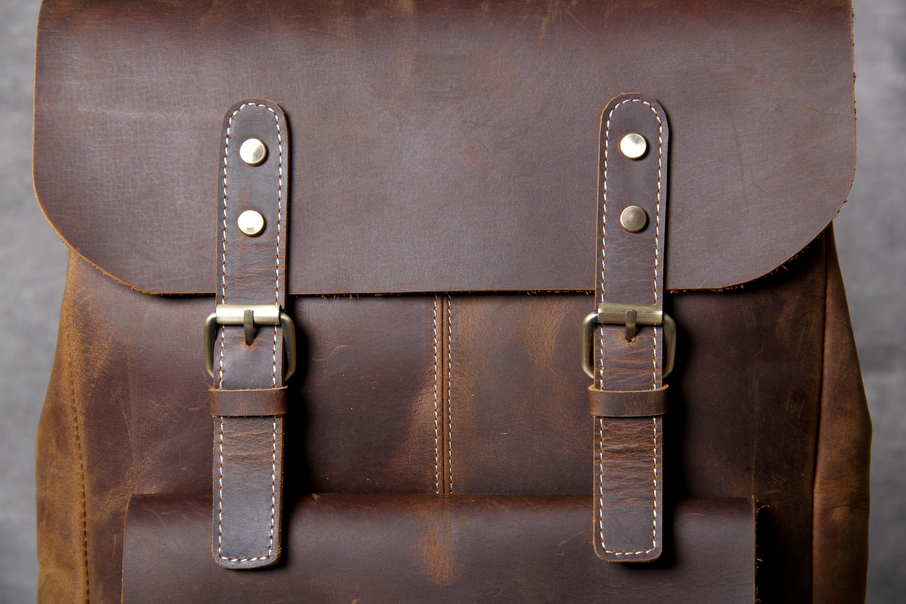 Retro Leather School Backpack for Men