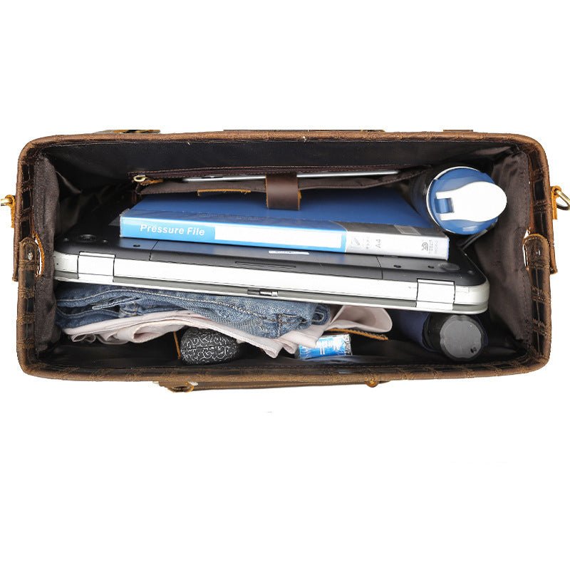 Crocodile Patterned Leather Travel Duffel Weekender Bag