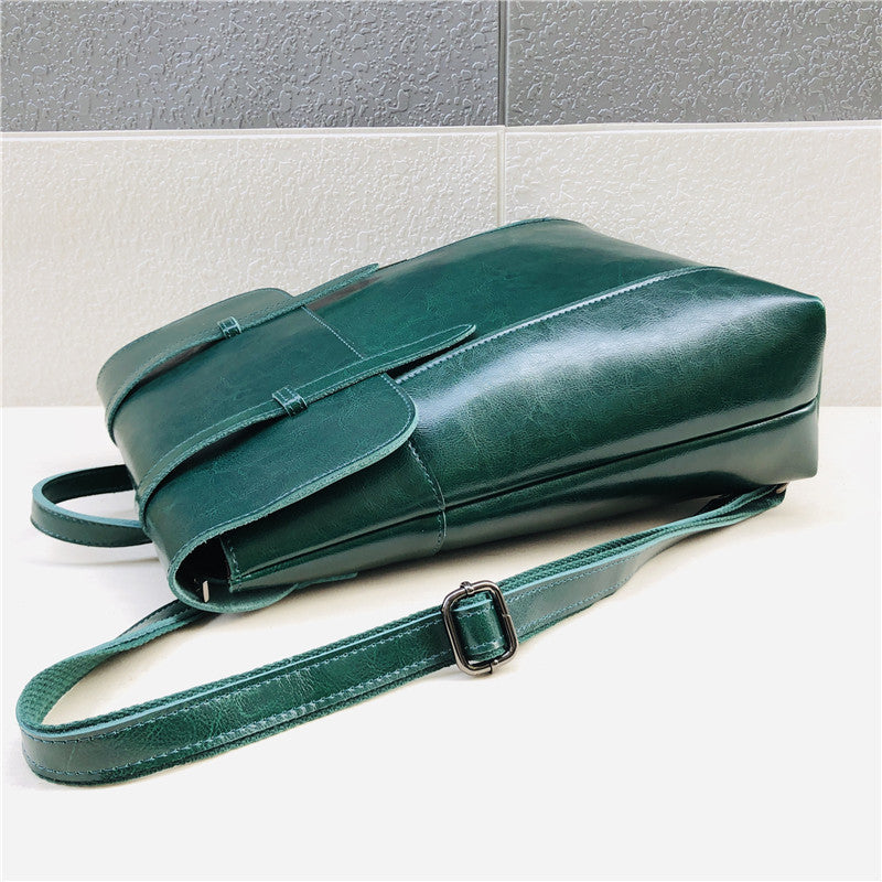 Coffee Zipper Leather Backpack for Women