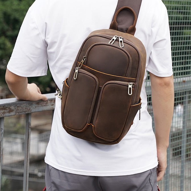 Shoulder Crazy Horse Leather Chest Sling Bag