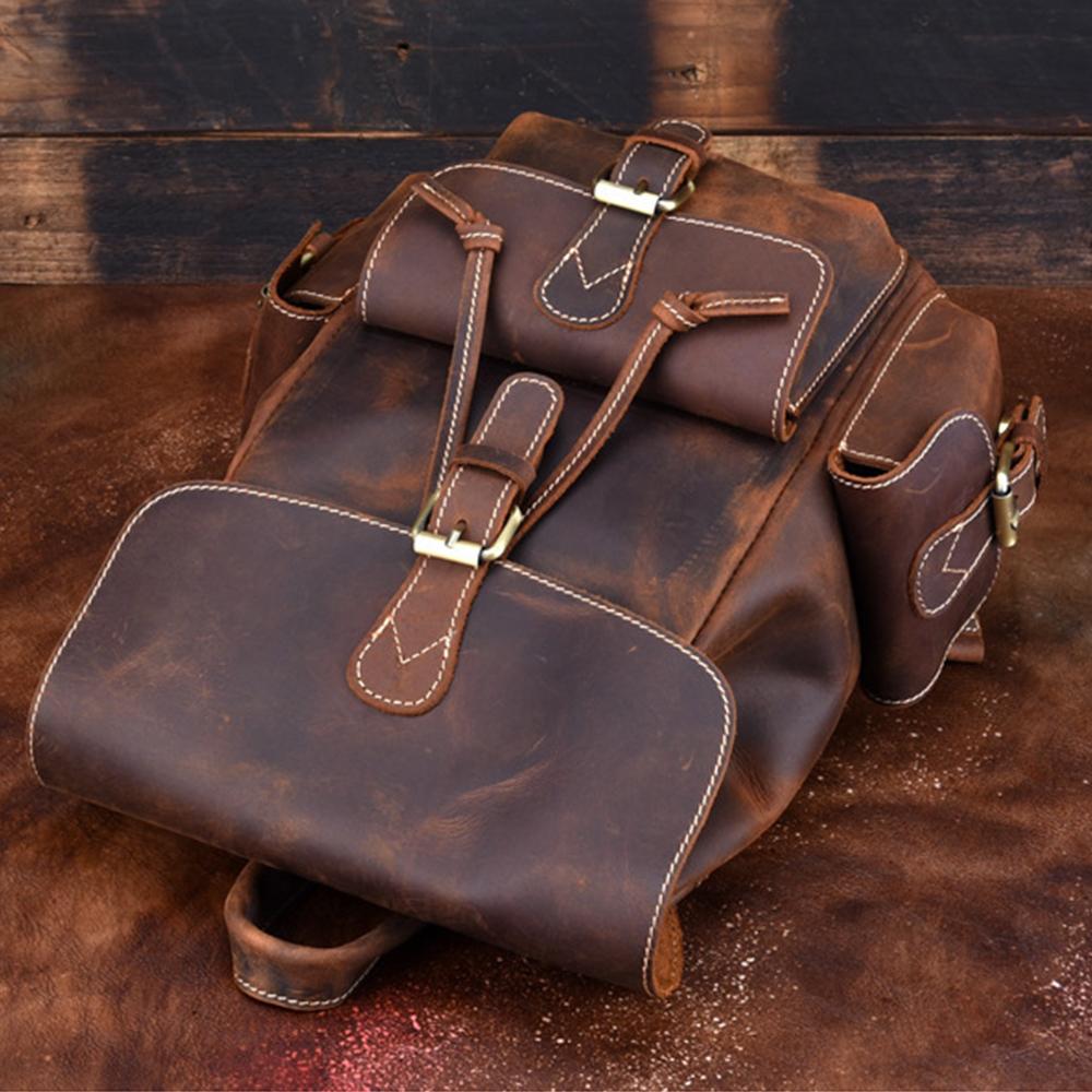 Handmade Pockets Leather School Backpack