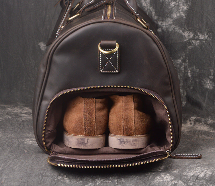 Classic Leather Duffel Bag with Shoes Compartment Travel Weekender Bag