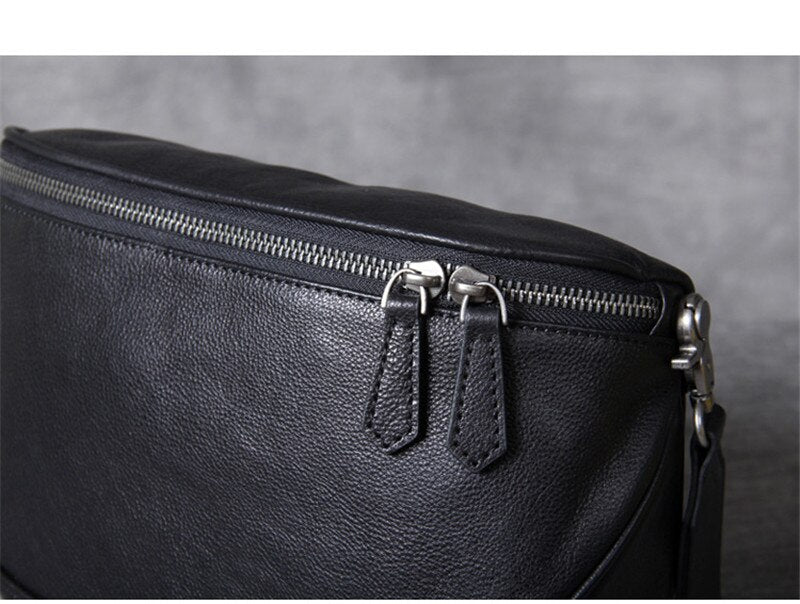 Black Leather Crossbody Sling Bag for Men