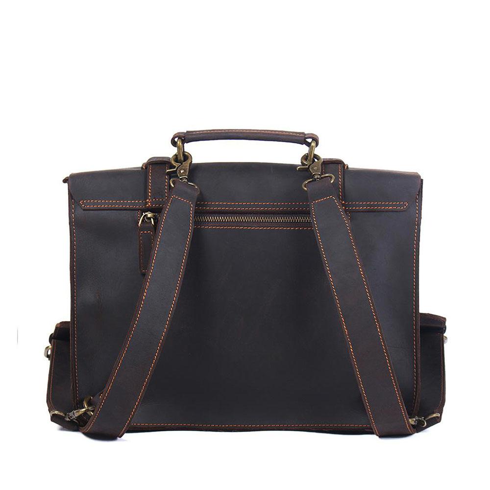 Coffee Leather Laptop Shoulder Bag