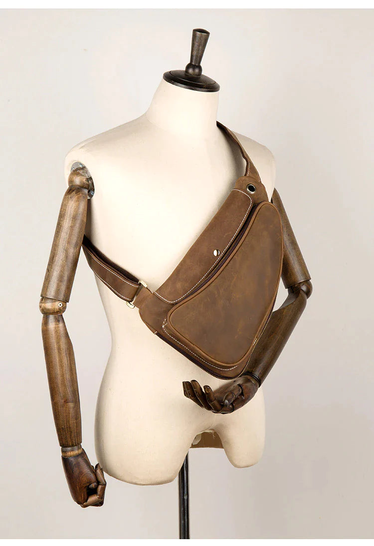 Vintage Crazy Horse Leather Mens Sling Bag