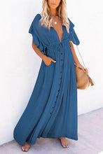 Load image into Gallery viewer, Button Drawstring Waist Maxi Cover Dress
