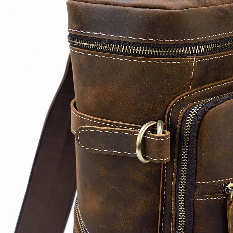Large Zipper Handmade School Leather Backpack for Men