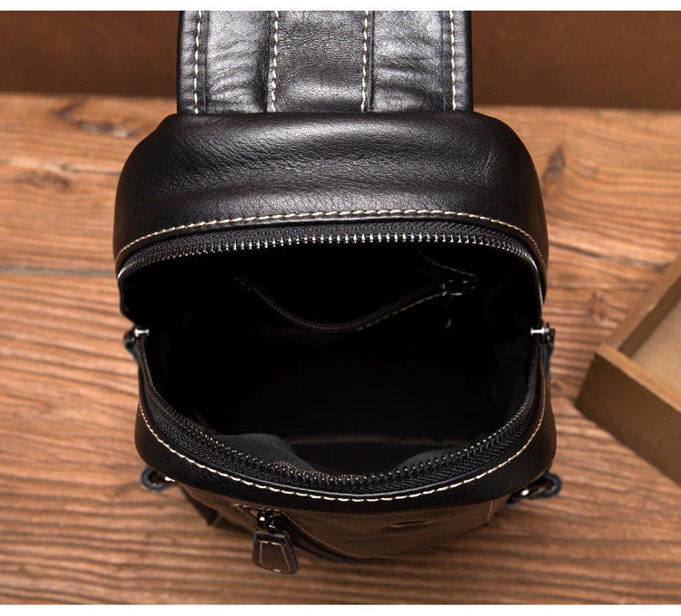Classic Zipper Leather Sling Bag