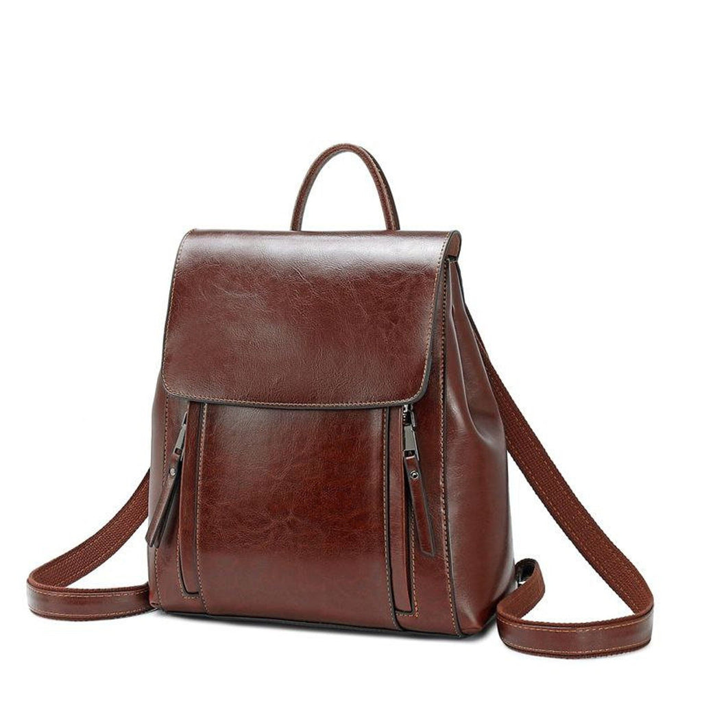 Double Zipper Top Grain Leather Backpack for Women Female Lether Designer Backpack Stylish School Backpack Shoulder Bags