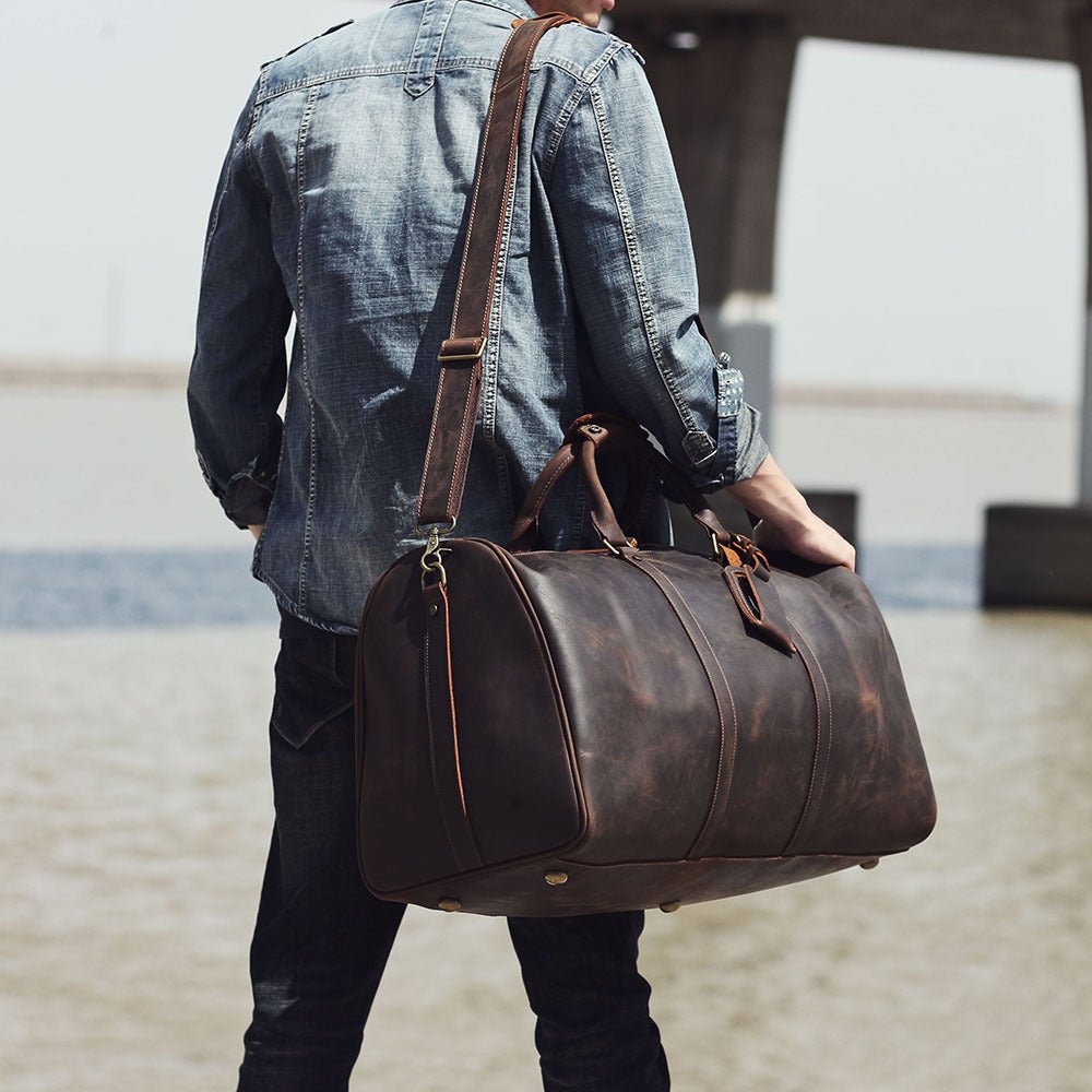 Full Grain Leather Weekender Travel Duffel Luggage Bag
