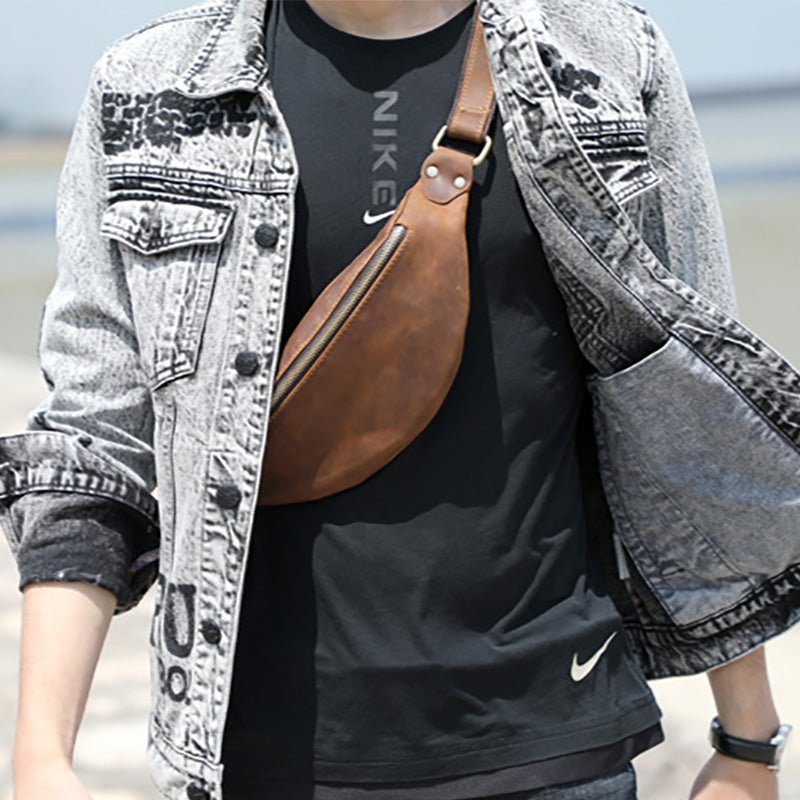 Men's Leather Simple Sling Bag