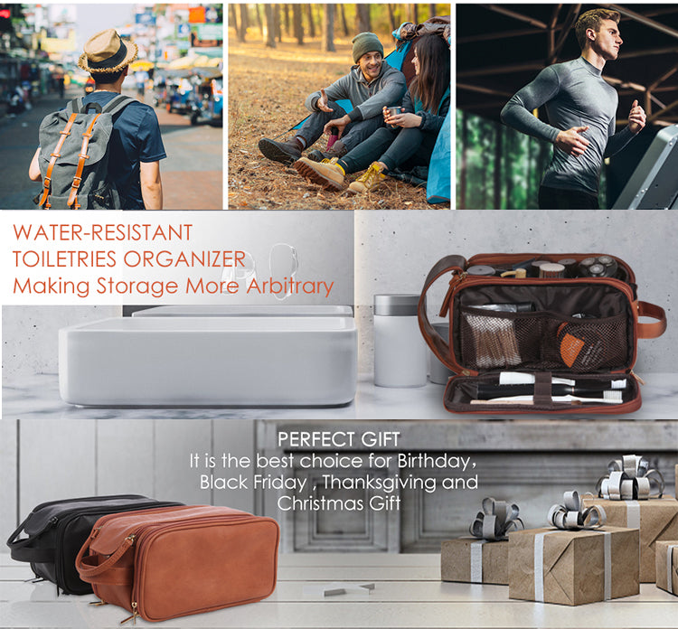 Groomsmen Gift Toiletry Bag, Vegan Leather Dopp Kit, Water-Resistant Bathroom Toiletries Organizer, PU Leather Cosmetic Bags, Christmas Gift