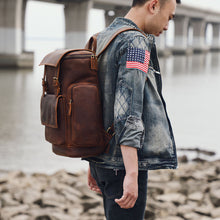 Load image into Gallery viewer, Large Brown Leather School Backpack
