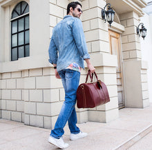 Load image into Gallery viewer, Burgundy Shoulder Leather Travel Weekender Duffel Bag
