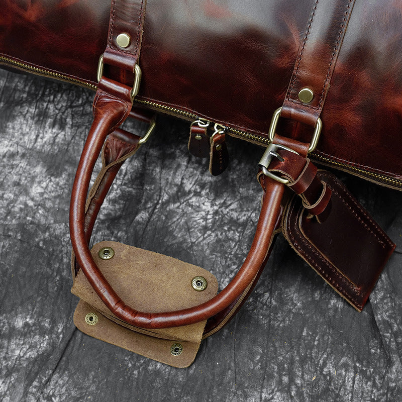 Burgundy Simple Travel Weekender Leather Duffel Bag