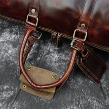 Load image into Gallery viewer, Burgundy Simple Travel Weekender Leather Duffel Bag
