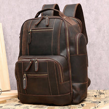 Load image into Gallery viewer, Men&#39;s Vintage Full Grain Leather 15.6 Inch Laptop School Backpack Camping Travel 24L Rucksack
