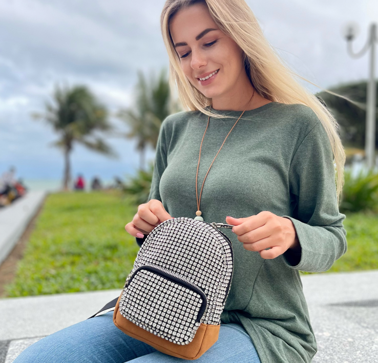 Rhinestone Leather Mini Bag