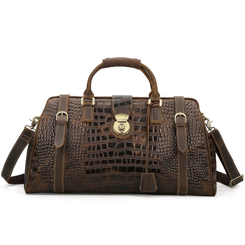 Crocodile Patterned Leather Travel Duffel Weekender Bag